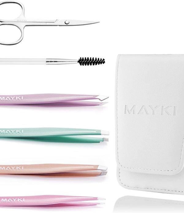 MAYKI 6pcs Multicolored Precision Tweezers Set for Facial Hair Removal