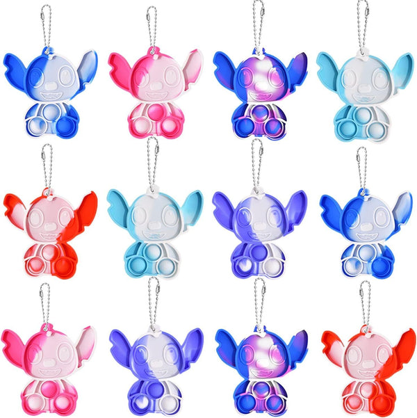 12PCS Pop Keyring It Fidget Toys Pack Party Favors Bag Fillers for Kids, Stitch