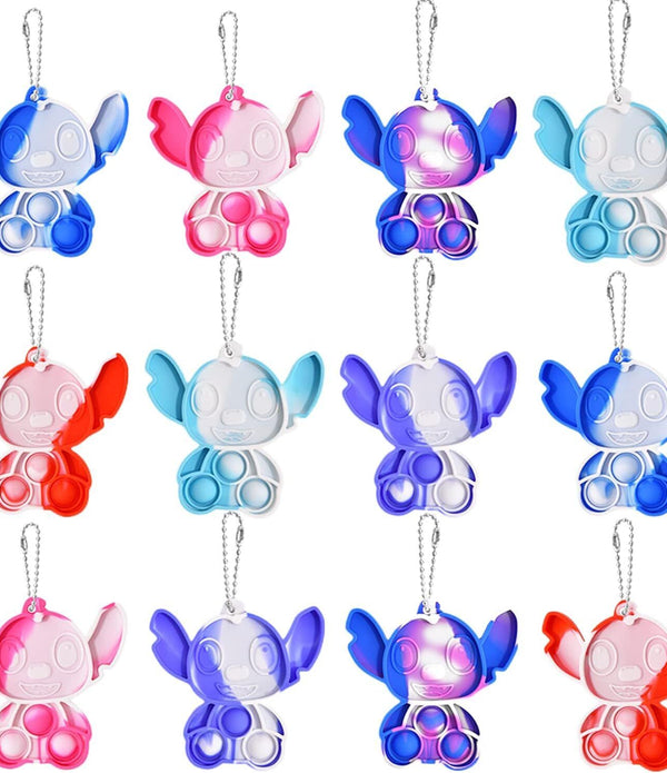 12PCS Pop Keyring It Fidget Toys Pack Party Favors Bag Fillers for Kids, Stitch