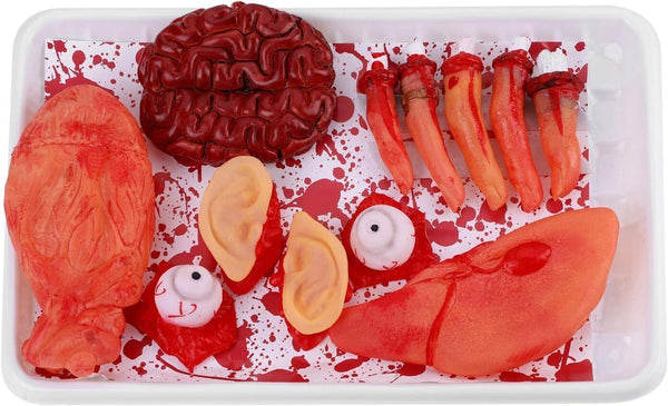 Halloween Body Parts Tray - Fake Bloody Brain, Eyes, Fingers & More