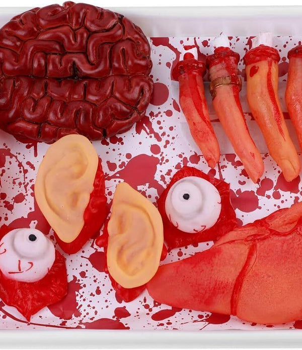 Halloween Body Parts Tray - Fake Bloody Brain, Eyes, Fingers & More