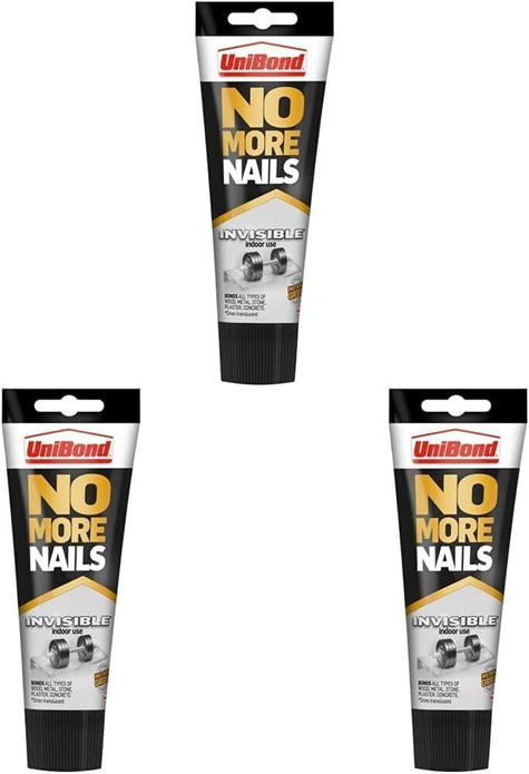 UniBond 1963625 No More Nails Invisible, Heavy-Duty Clear Glue, 184g (Pack of 3)