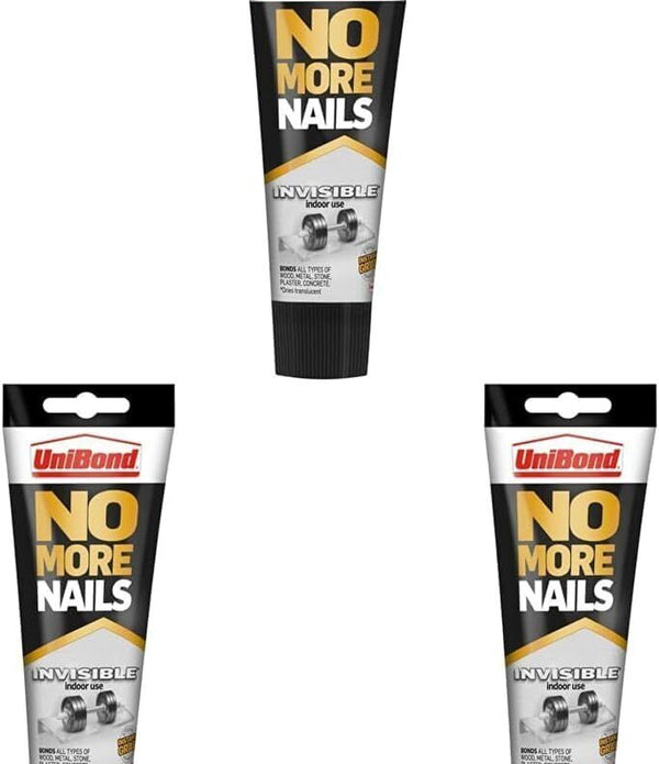 UniBond 1963625 No More Nails Invisible, Heavy-Duty Clear Glue, 184g (Pack of 3)