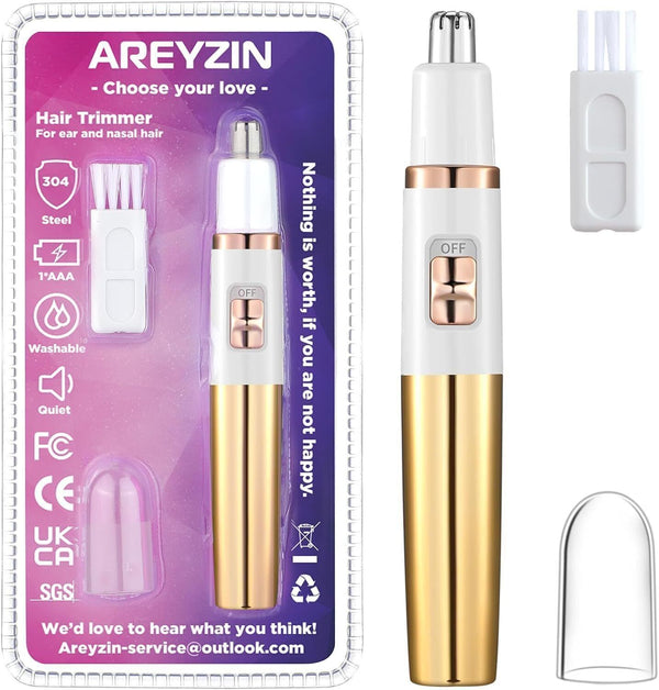 AREYZIN Women's Ear & Nose Hair Trimmer Battery-Operated Waterproof Clipper