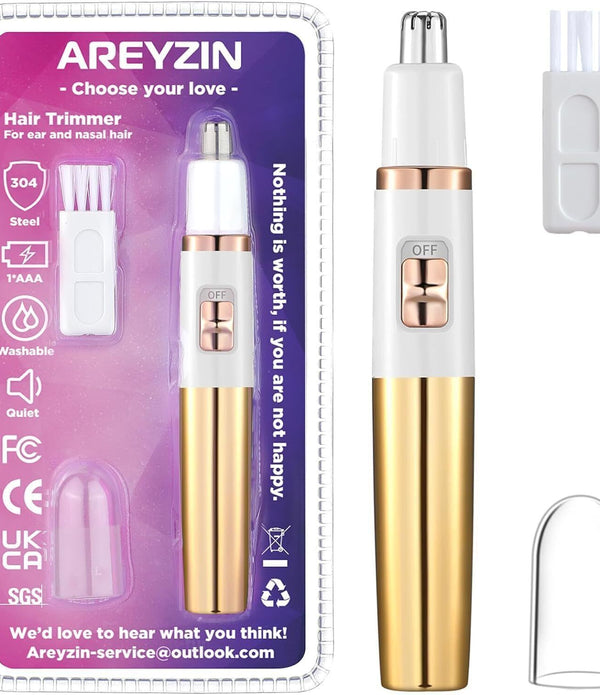 AREYZIN Women's Ear & Nose Hair Trimmer Battery-Operated Waterproof Clipper