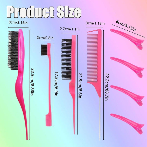 8PCS Slick Back Hair Brush Set � Gel Styling Sleek Ristle Comb for Hairdressers