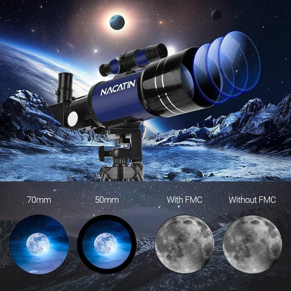 NACATIN 70mm Beginner Telescope, Astronomy with Smartphone Remote, Blue