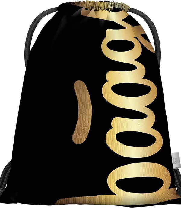 Drawstring Gym Sack, School & Swimming Bag for Kids - Black & Gold