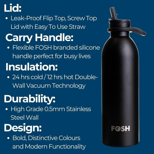Vital 2.0 Black Stainless Steel Water Bottle  500ml, Insulated, BPA Free