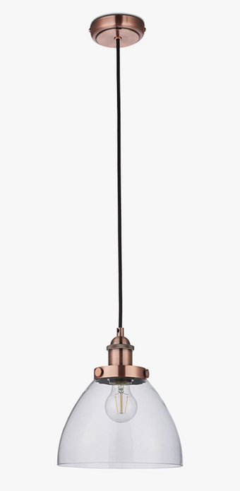 Bay Lighting Carter Ceiling Light - Aged Copper - Glass Shade -Drop 40-127cm