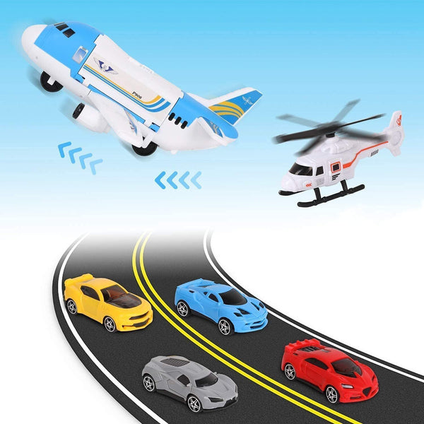 Shayson Transport Cargo Airplane Toy Set with 4 Cars & Helicopter