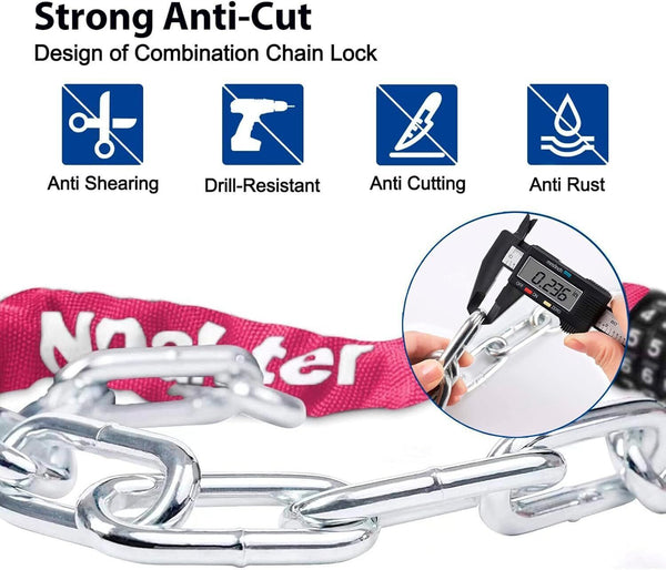 NDakter 5-Digit Combination Bike Chain Lock 3.2ft Alloy Steel - Pink