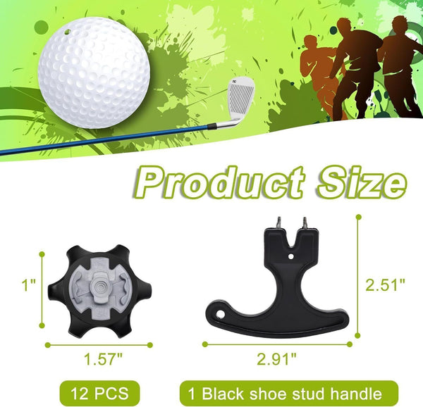 Golf Shoe Spikes 12pcs (Black), Replacement Kit for Traction & Comfort