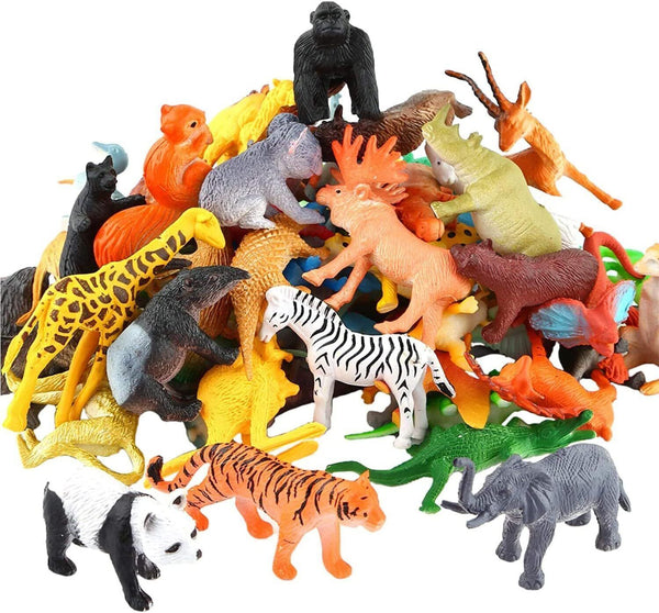 54 Mini Jungle Animals Toys Set Realistic Vinyl Party Favors Boys Toddlers Kids