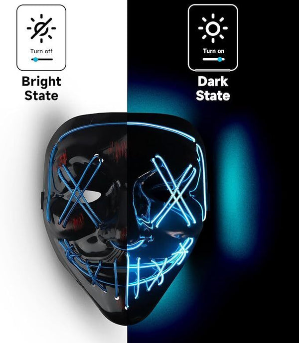 Halloween Scary LED Light Up Purge Costume Mask 3 Lighting Modes Adults Kids 