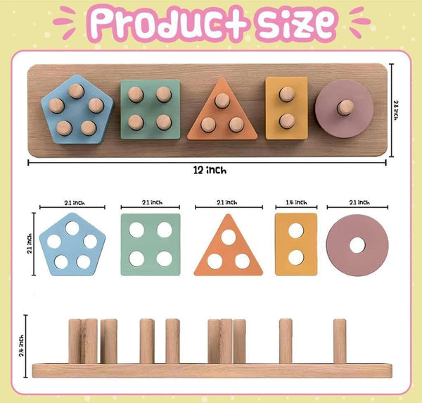 Wooden Sorting & Stacking Toys - Geometric Matching Puzzle with Lacing String