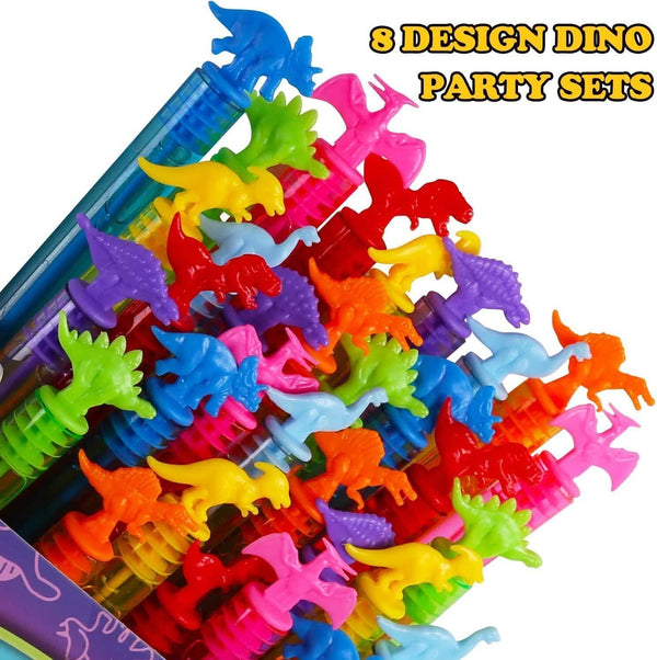 32 Piece Mini Dinosaur Bubble Wand (8 Style), Dino Theme Party Favors Neon Toy