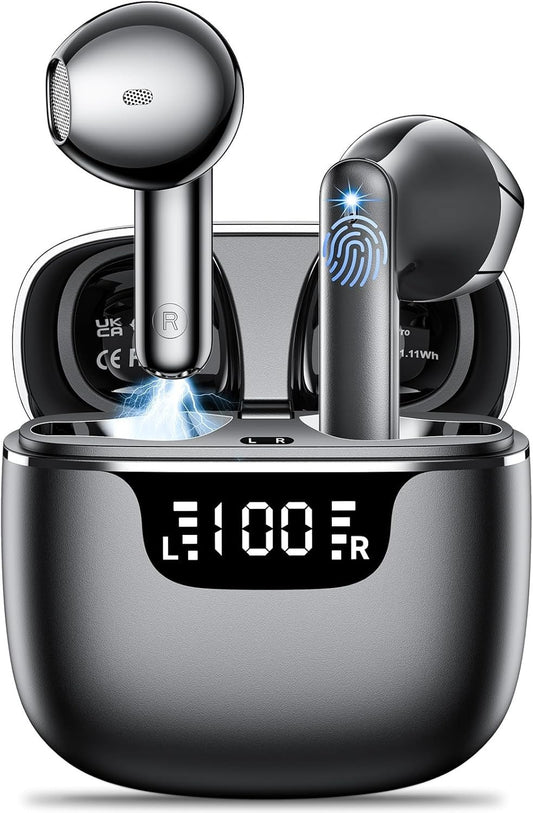 Bluetooth 5.3 Wireless Earbuds Black 4 Mic ENC NC 42H LED Display