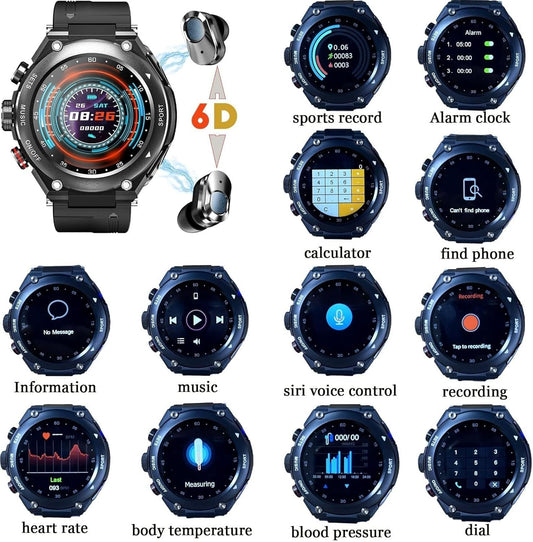 CISIYOO Smart Watch with Earbuds 1.28in Touch Screen IP67 Android iOS Tracker