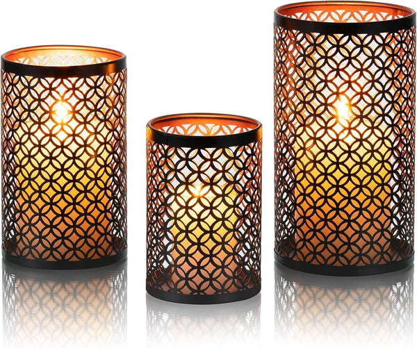 Romadedi 3-Pack Metal Candle Holders - Bronze, Retro, Indoor