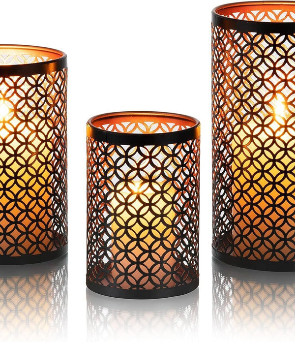 Romadedi 3-Pack Metal Candle Holders - Bronze, Retro, Indoor