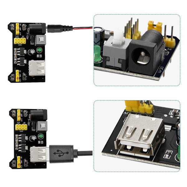 VooGenzek 4 PCS 3.3V/5V Solderless Breadboard Power Supply Module DC 6.5-12V USB