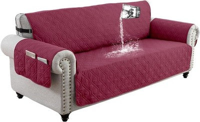 DSECHCRSL 3 Seater Sofa Cover Waterproof Non Slip Red with 6 Side Pockets