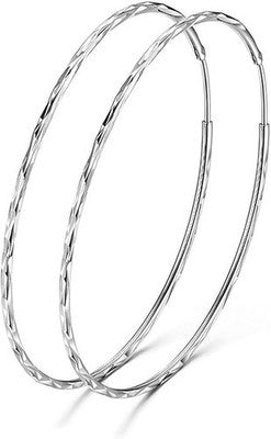 925 Sterling Silver Hoop Earrings Circle Endless Women Girls 60MM