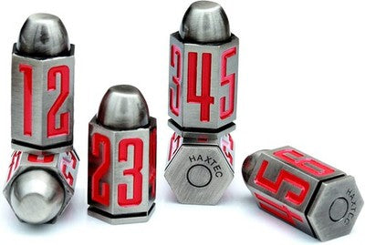 Haxtec Bullet Metal Dice Set 6 Pack Antique Iron D6 Red Numbers D&D RPG