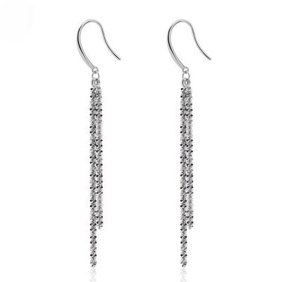 Meissa 925 Silver Long Dangle Chain Earrings - Silver
