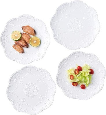 YBK Tech Embossed Lace Porcelain Dessert Plates Set of 4 Round 10 Inch