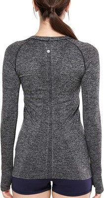 CRZ YOGA Womens Seamless Long Sleeve Running Top Thumb Holes Black S