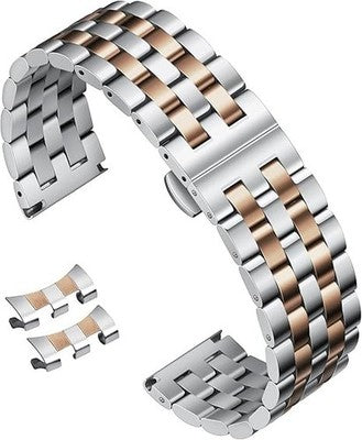 BINLUN Stainless Steel Watch Strap 18-24mm Silver Gold Black Rose Two Tone