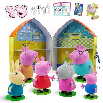 Peppa Pig House Playset 6 Figurines Tin Box Arts & Crafts Kids Toys