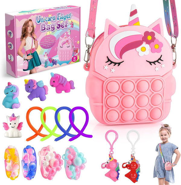 Unicorn Fidget Toys Set, 15pcs Fidget Girls Toys Pack Gifts for 3-12 Year Old - Rebx.co.uk