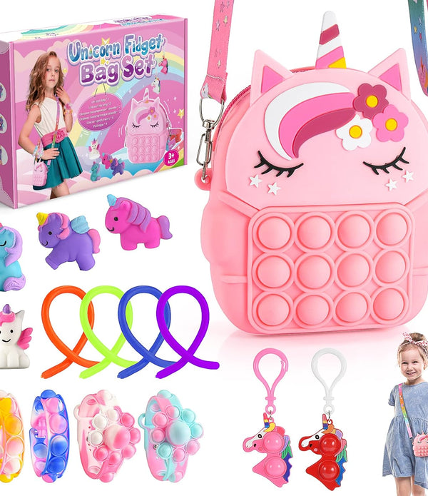 Unicorn Fidget Toys Set, 15pcs Fidget Girls Toys Pack Gifts for 3-12 Year Old - Rebx.co.uk