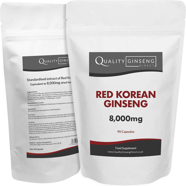 Red Korean Ginseng - 8,000mg Capsules - Powerful Formula (90 Capsules) - Rebx.co.uk