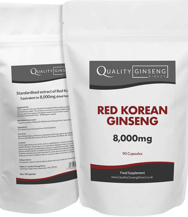 Red Korean Ginseng - 8,000mg Capsules - Powerful Formula (90 Capsules) - Rebx.co.uk