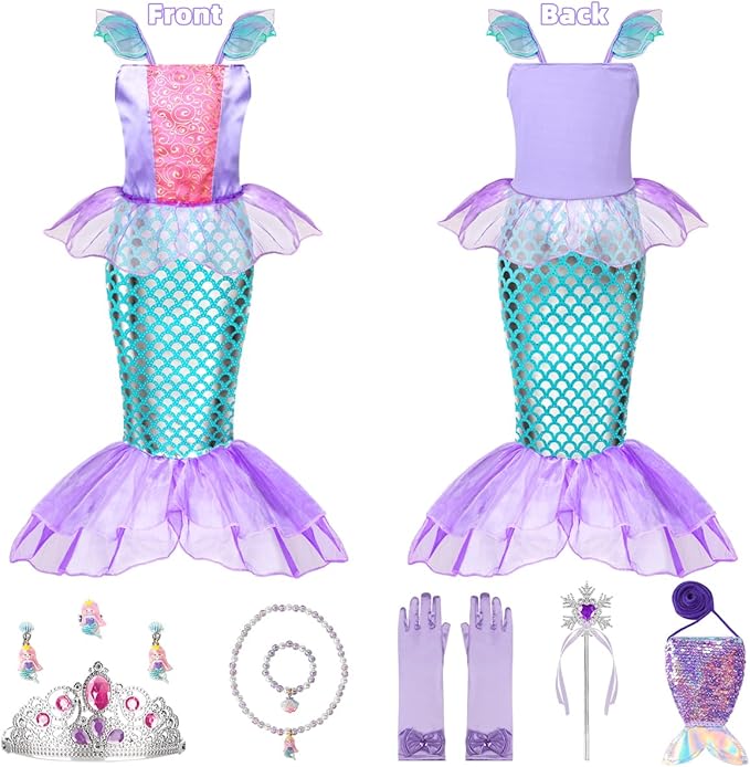 Little Mermaid Costume Kids, Princess Costumes for Girls Gift Aged 5-6