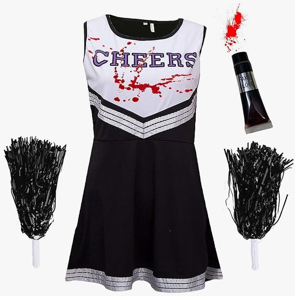 Cheerleader Costume Women Halloween Costumes for Women Cheerleader Halloween Costume Adult Zombie Cheerleader Halloween Costume for Women Dead Cheerleader with Blood Tube - black&white - xsmall - Rebx.co.uk