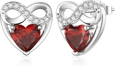 LANBEIDE 925 Sterling Silver January Birthstone Garnet Heart Earrings w/ Box