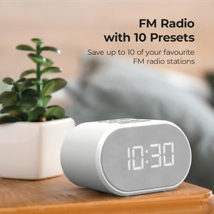 i-box Bedside FM Radio Alarm Clock USB Charging Dimmable LED White