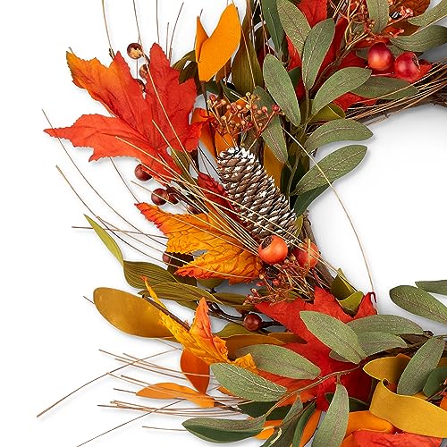 Autumn Artificial Door Wreath with Maple Leaf, Berries & Pinecones