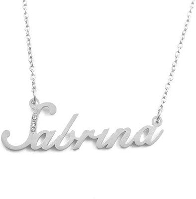 Kigu Sabrina Personalised Milan Name Necklace 18ct Silver Tone Plated Gift Pack