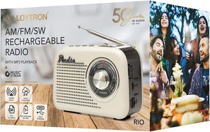 Lloytron N6409CR Rio 3 Band Rechargeable Portable AM SW FM Radio Cream