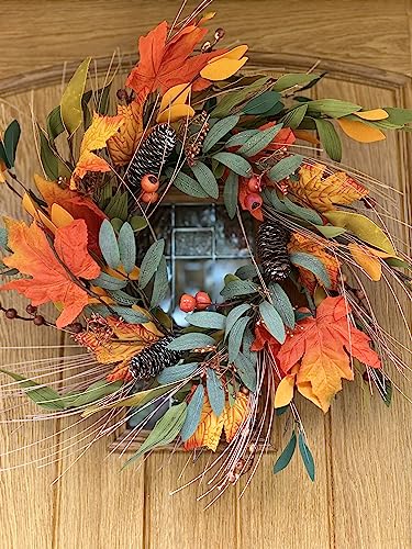 Autumn Artificial Door Wreath with Maple Leaf, Berries & Pinecones