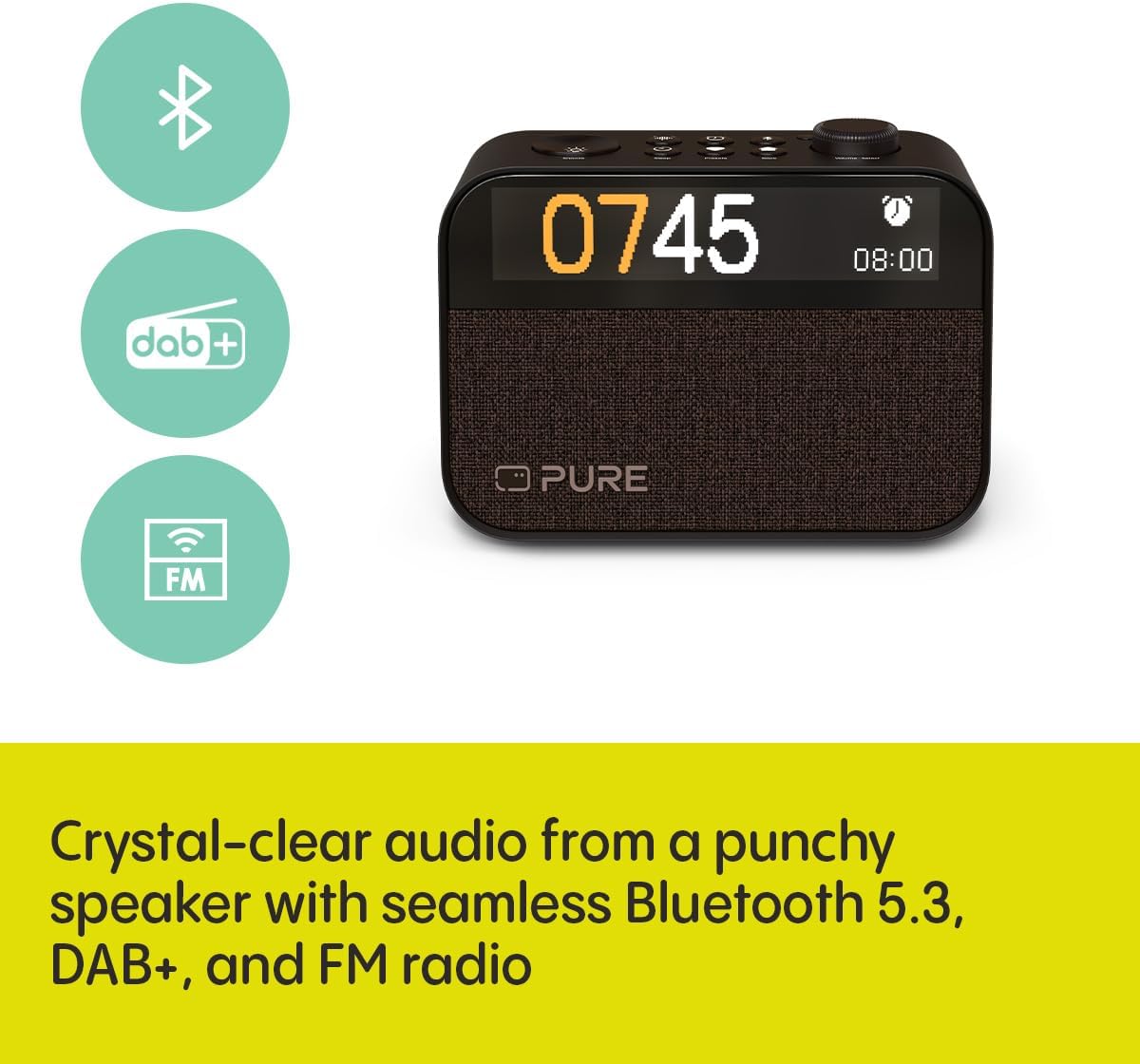 Pure MOMENT DAB+ Alarm Clock Radio with Bluetooth, Black