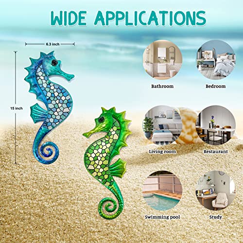 Hongland Seahorse Metal Wall Art 2 Pcs Mosaic Glass Coastal Garden Decor - view 8