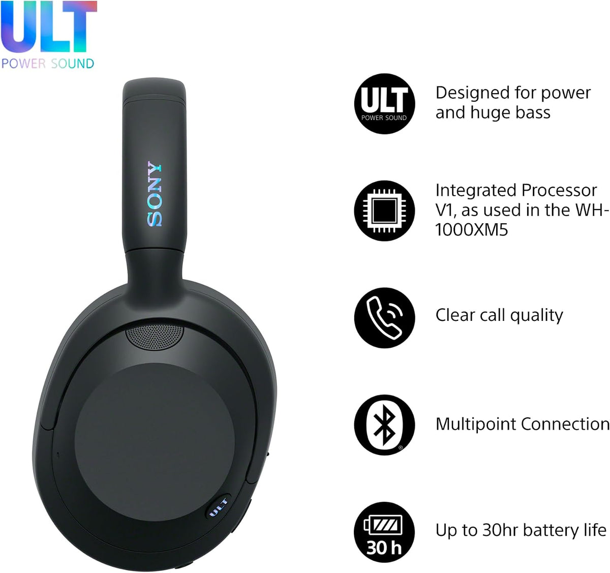 Sony ULT Wear Wireless Bluetooth Noise-Cancelling Over-Ear Headphones Black