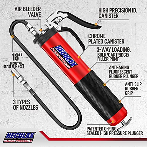 Bravex Heavy Duty Pistol Grip Grease Gun 18in Flex Hose Red